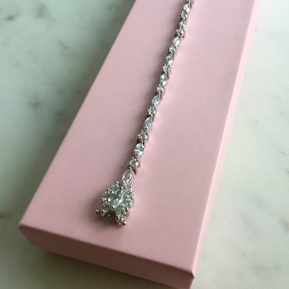 Sterling 7” Marquise & Round Cz Tennis Bracelet - Picture 8 of 17